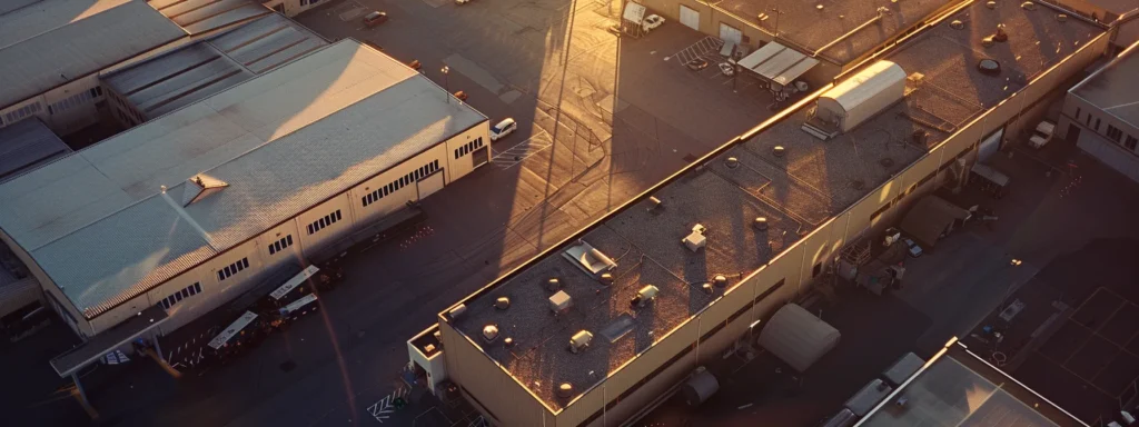 a dynamic aerial view of an advanced aerospace facility, showcasing streamlined operations with employees engaged in quality management tasks, highlighted by crisp morning light illuminating the structured environment, symbolizing the impactful implementation of iso 9001 and as9100 standards for enhanced safety and efficiency.