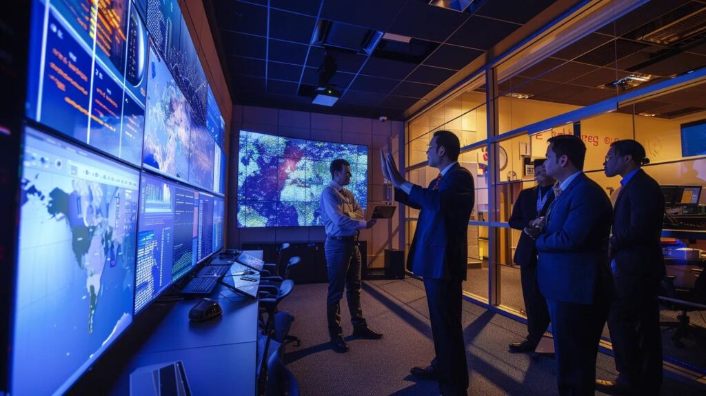 a modern office environment showcases a diverse group of professionals collaboratively discussing data protection strategies, illuminated by soft, ambient lighting that highlights the importance of transparency and trust in information security practices.