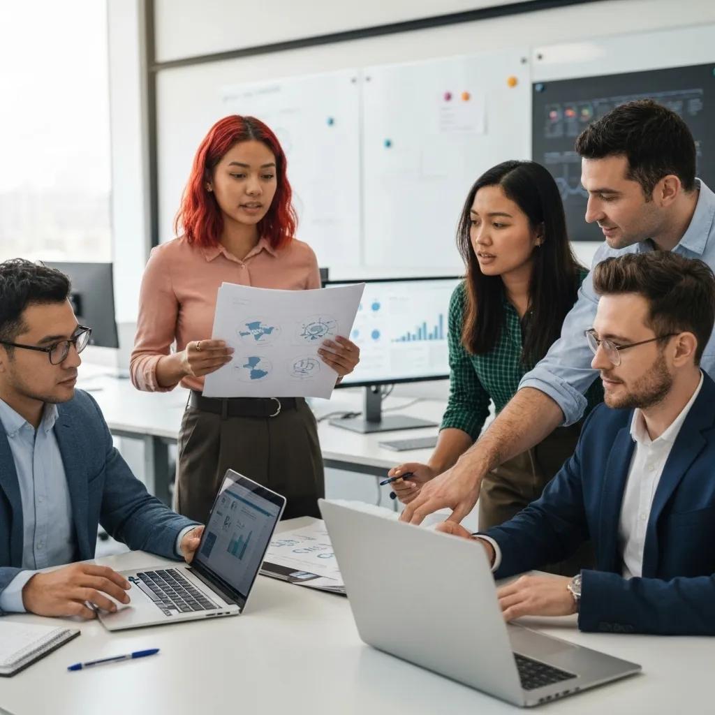 Diverse team collaborating on AI management systems and ISO 42001 certification