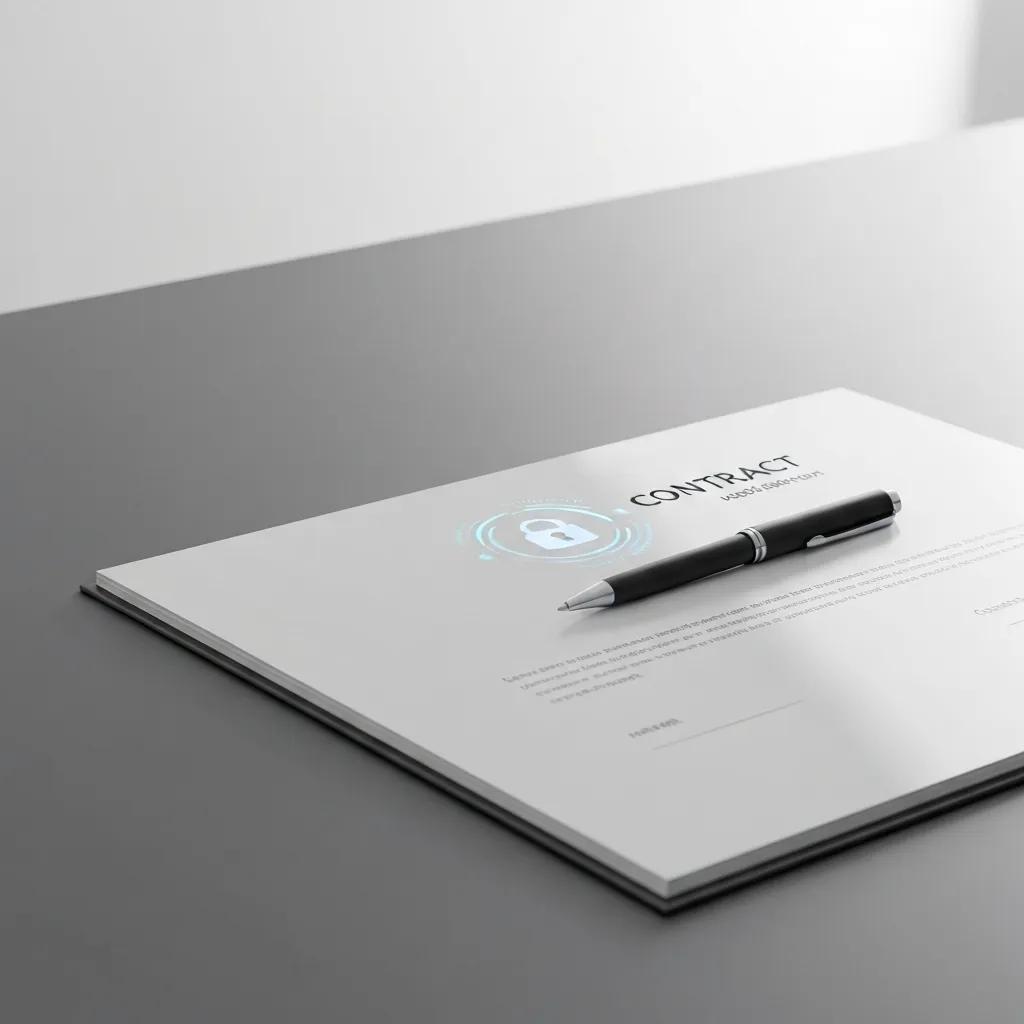 A close-up of a contract and pen, representing contractual obligations in ISO 27001 compliance