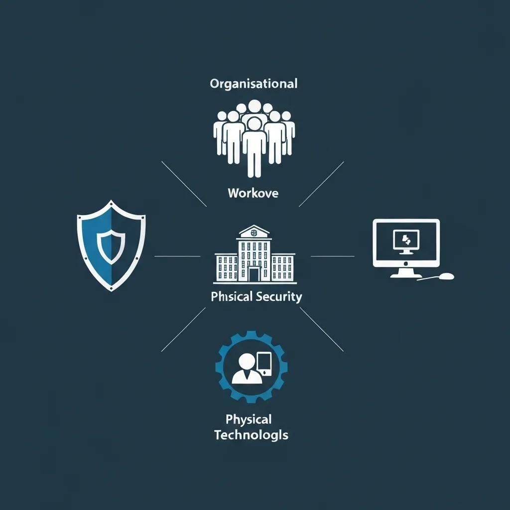 A visual representation illustrating the four main domains of ISO 27001 Annex A security controls