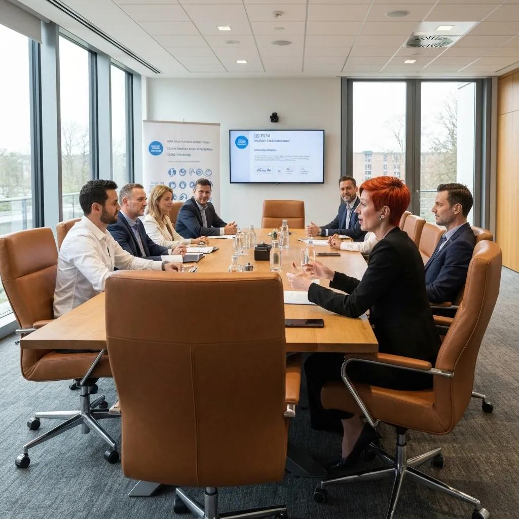 Top management discussing ISO 27001 management obligations during a meeting