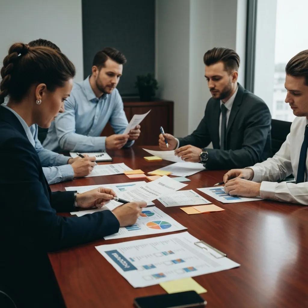 Auditors reviewing documents and discussing compliance strategies in a conference room setting