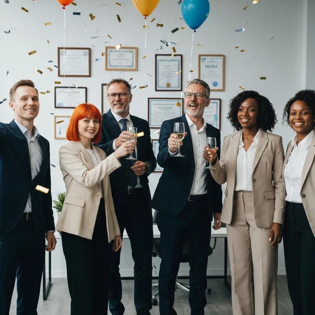 A business leader proudly presenting ISO 27001 certification to an engaged team in an office setting