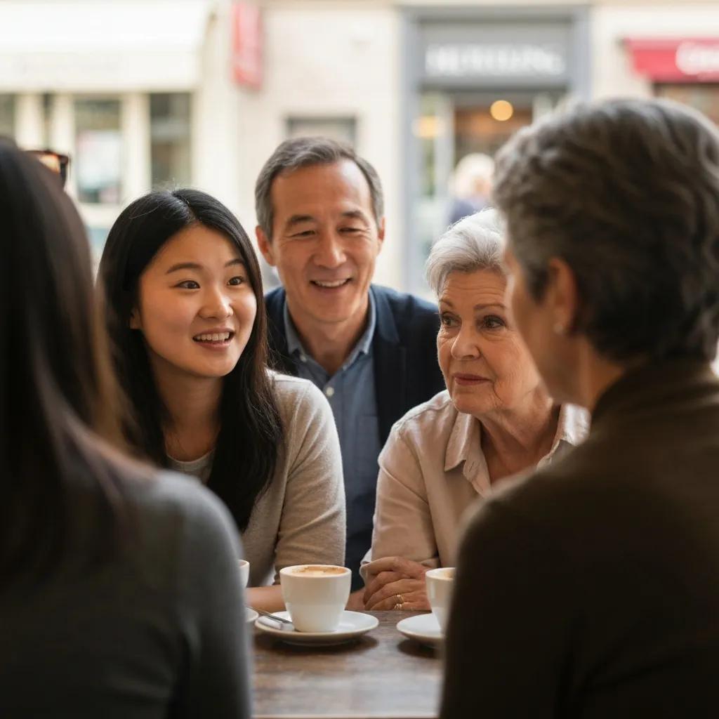 Group of diverse individuals engaged in discussion over coffee, reflecting collaborative governance and decision-making in a corporate context.