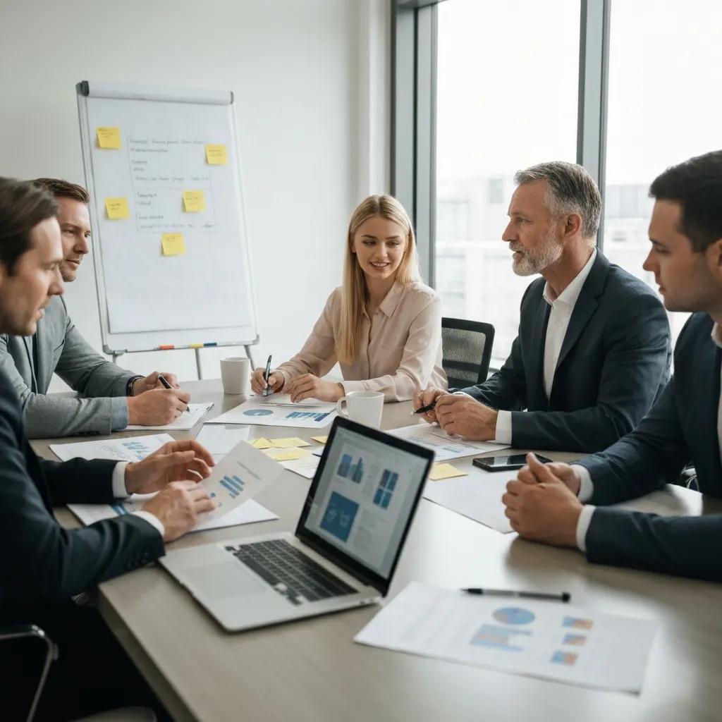 Business professionals collaborating on business continuity risk assessment strategies