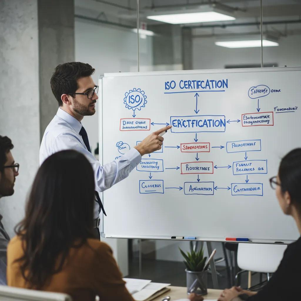 Council manager explaining an ISO certification process flowchart to team members