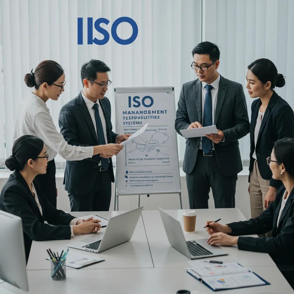 A senior manager presenting a signed quality policy document to their team, highlighting leadership commitment within ISO standards.