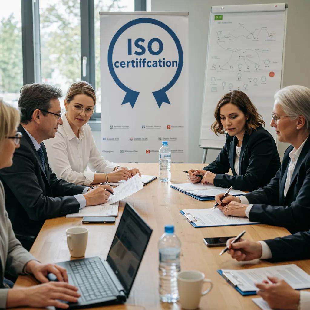 Local council meeting discussing ISO certification with diverse officials collaborating