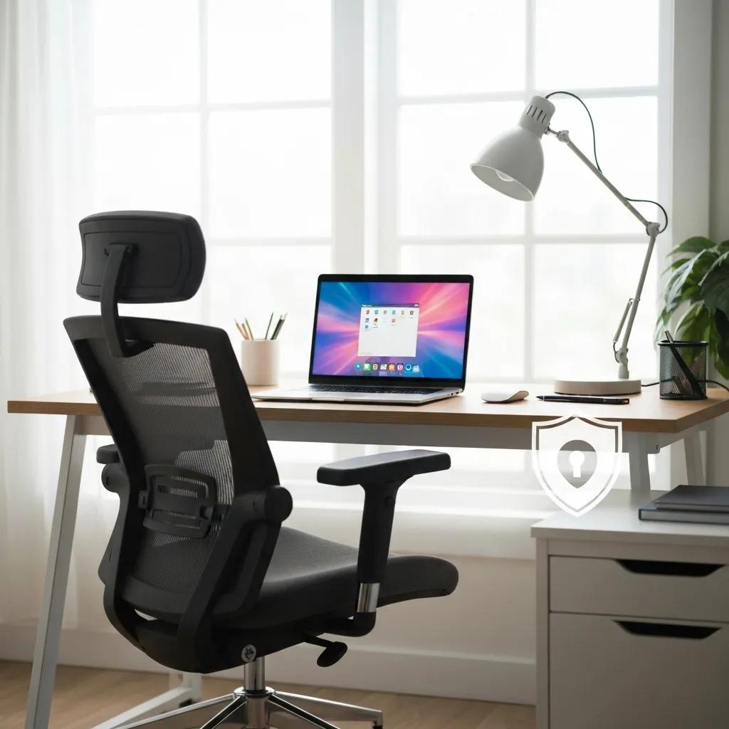 Remote work setup emphasizing cybersecurity and productivity
