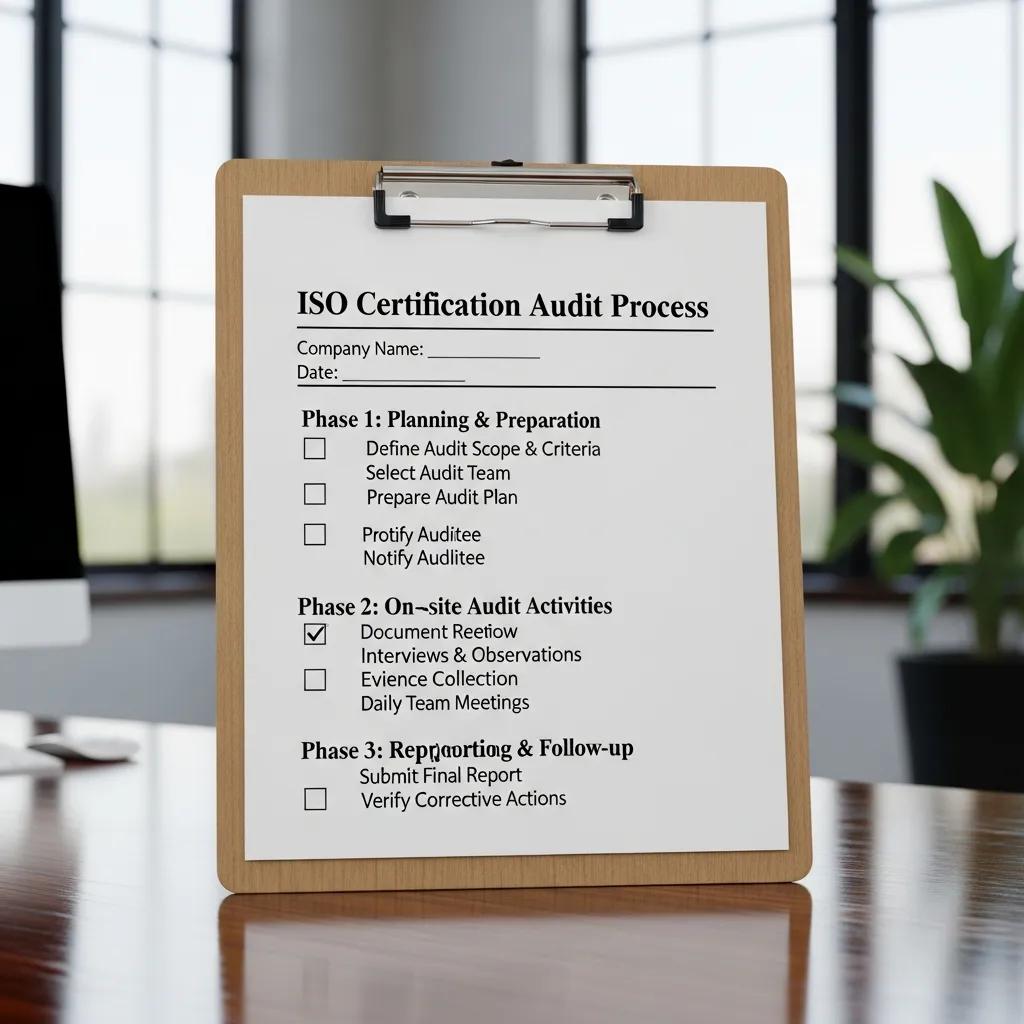 Checklist illustrating core steps in the ISO certification audit process