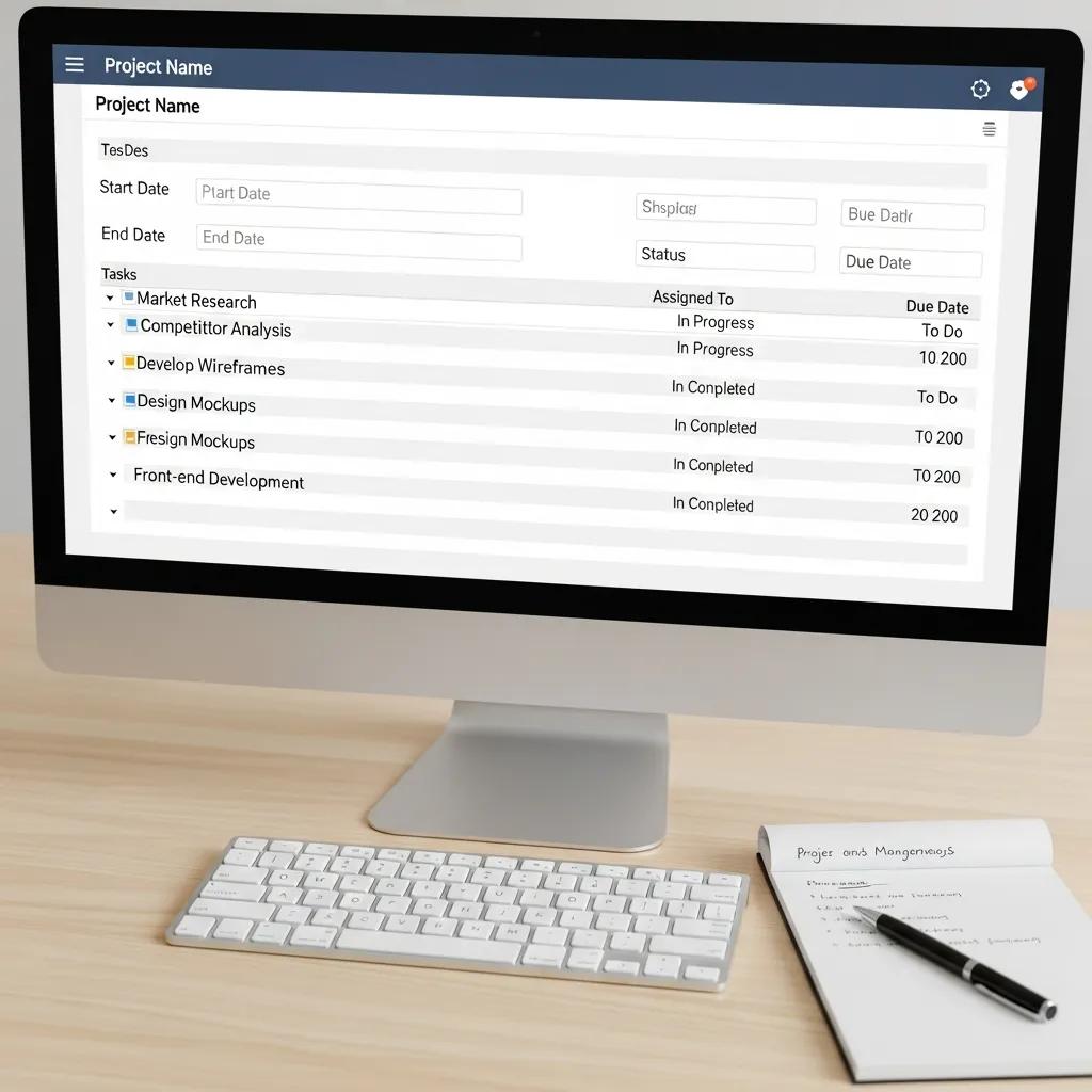 A laptop displaying a tailored project management template