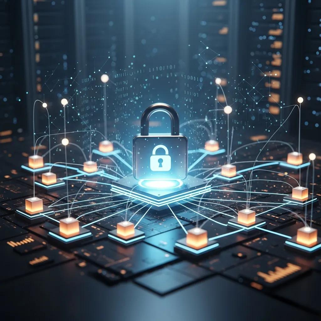 Digital lock symbolising data security within a blockchain network