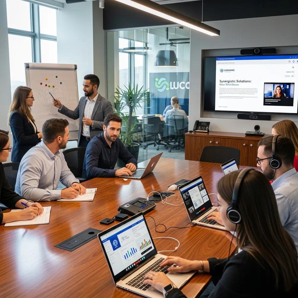 Employees taking part in blended learning, mixing online modules with in-person practice