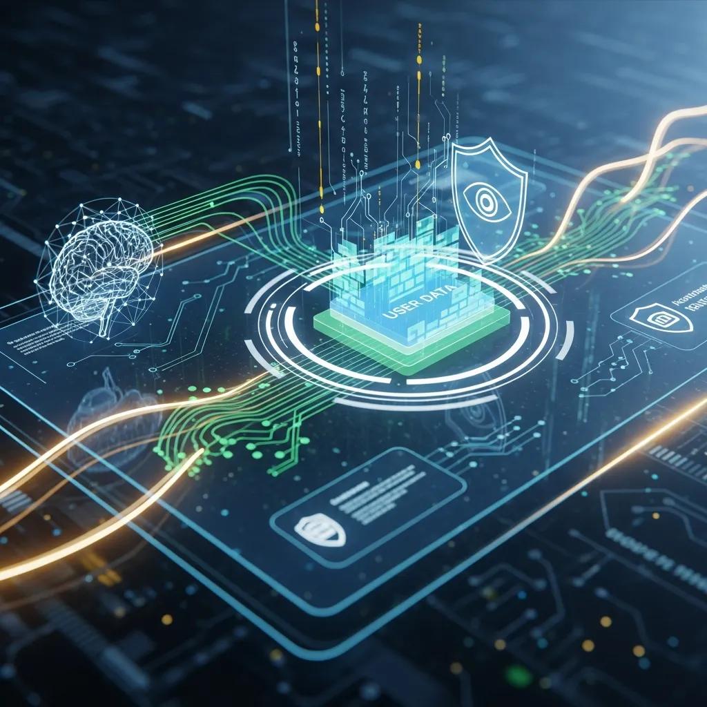 Digital interface visualising AI privacy challenges and regulatory compliance