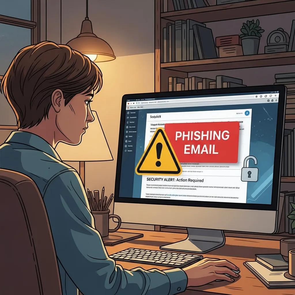 Person viewing a phishing email to illustrate human risk