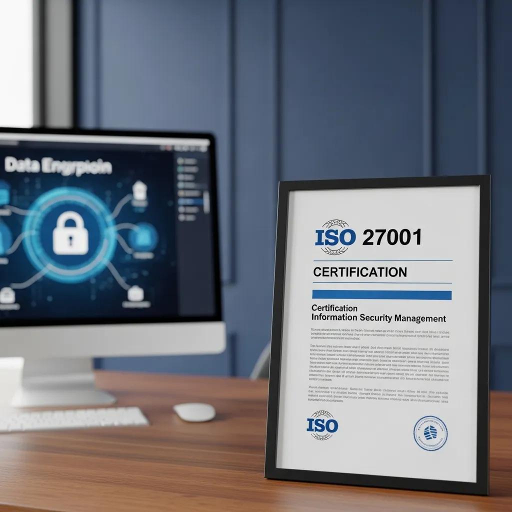 ISO 27001 certification document in a secure office environment