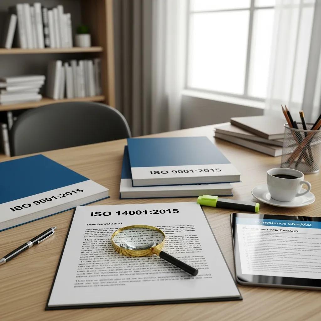 ISO standard documents on a desk, emphasising compliance