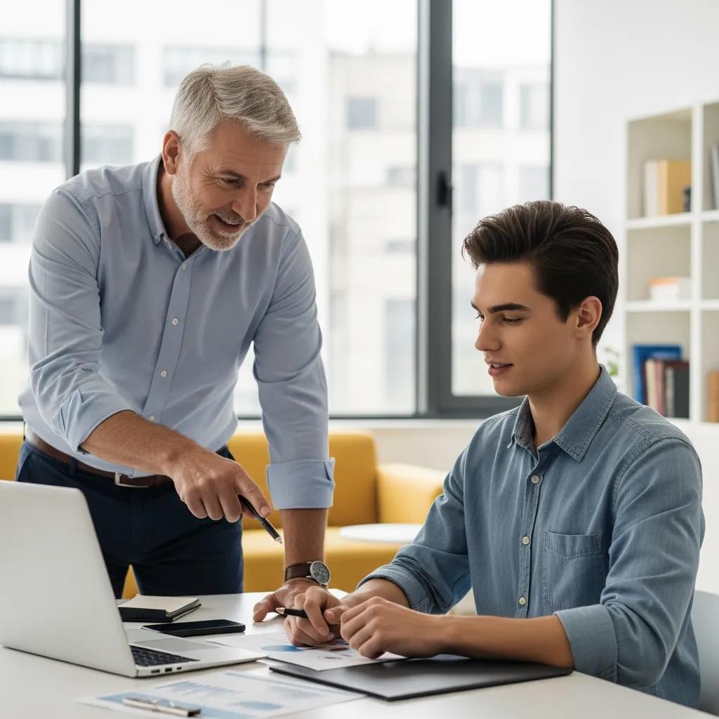 A mentor advising a junior leader during a leadership development session