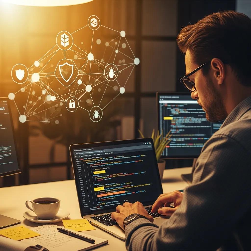 Engineer reviewing smart contract code during a security audit