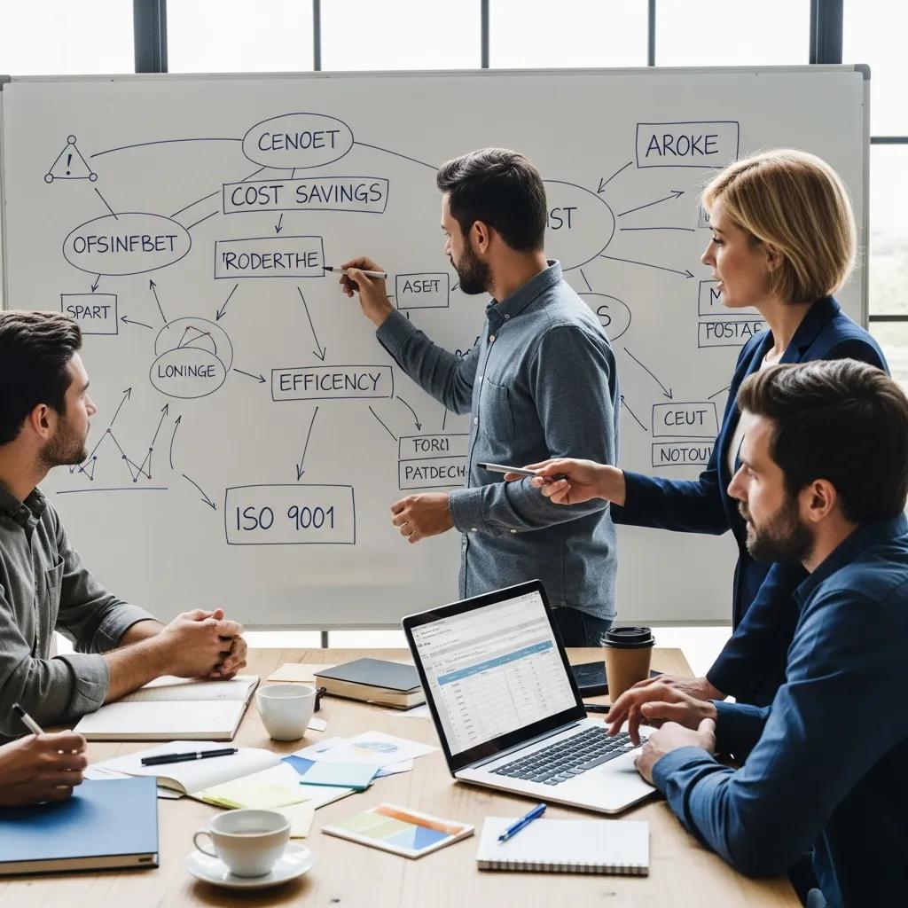 Team mapping cost‑saving steps for ISO certification