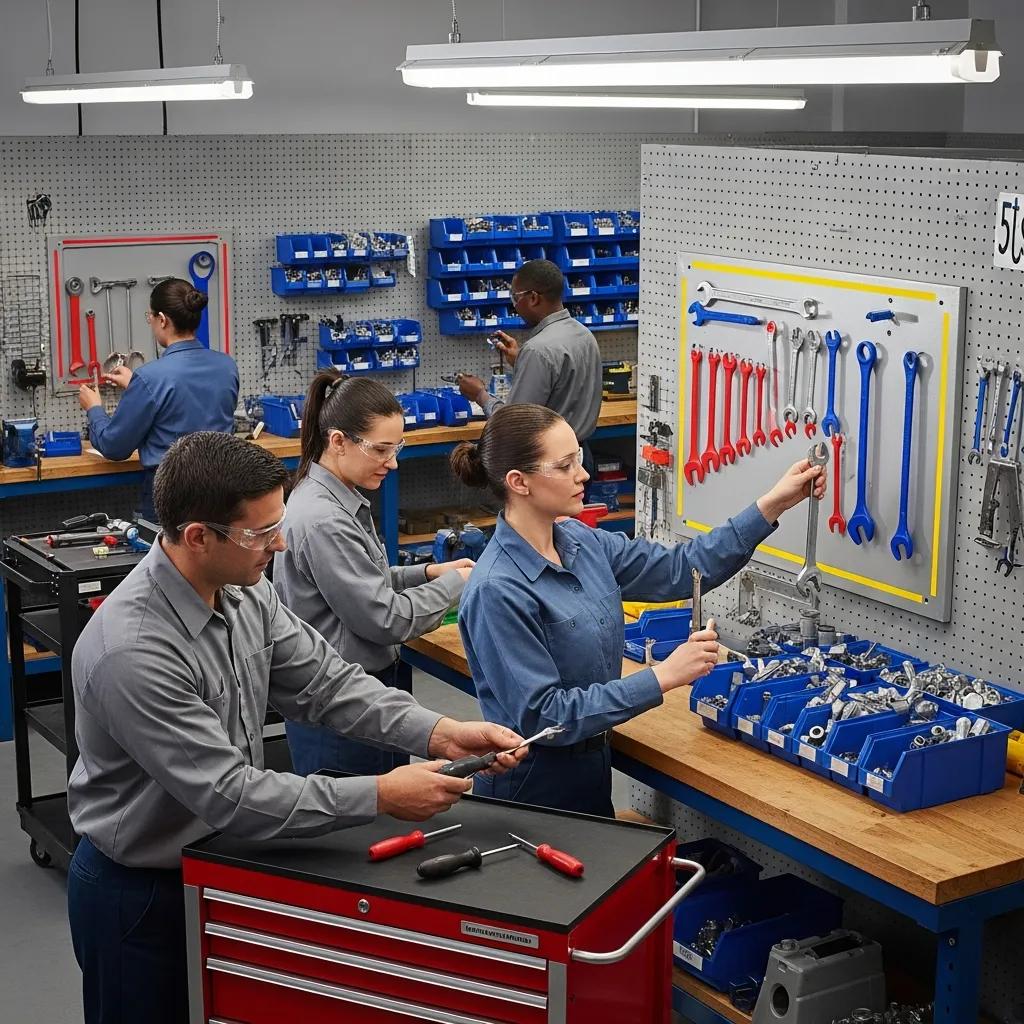 Team arranging tools and storage to improve workflow with Set in Order