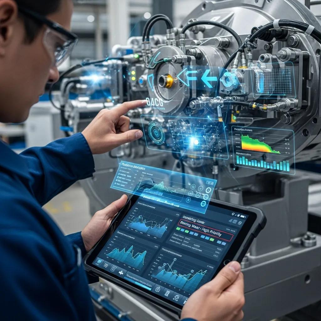 Technician using predictive analytics for maintenance on machinery
