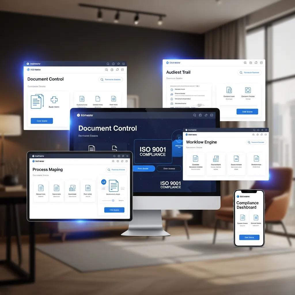 Illustration showing automation tools supporting ISO 9001 compliance