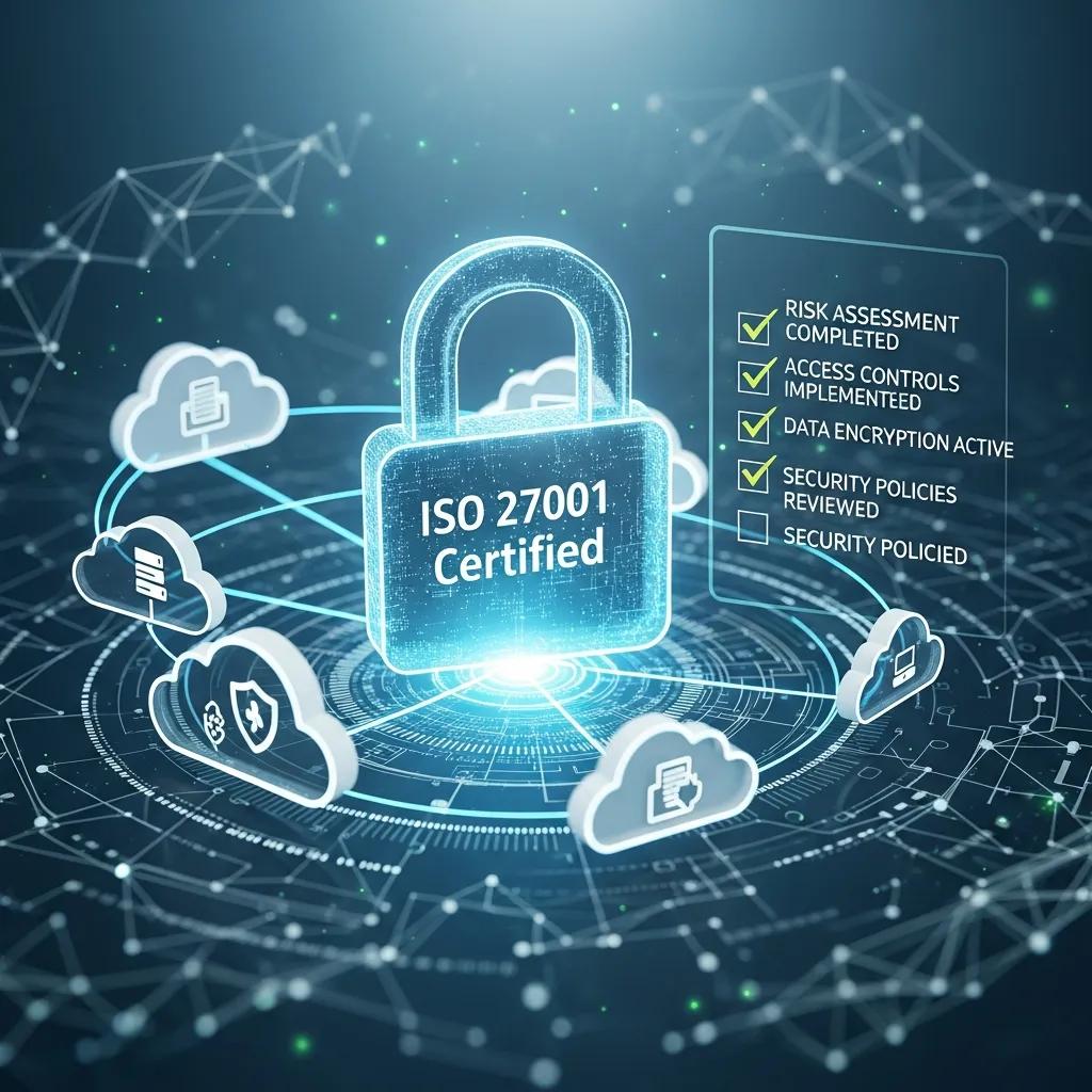 Diagram showing how ISO 27001 strengthens cloud security and lowers costs
