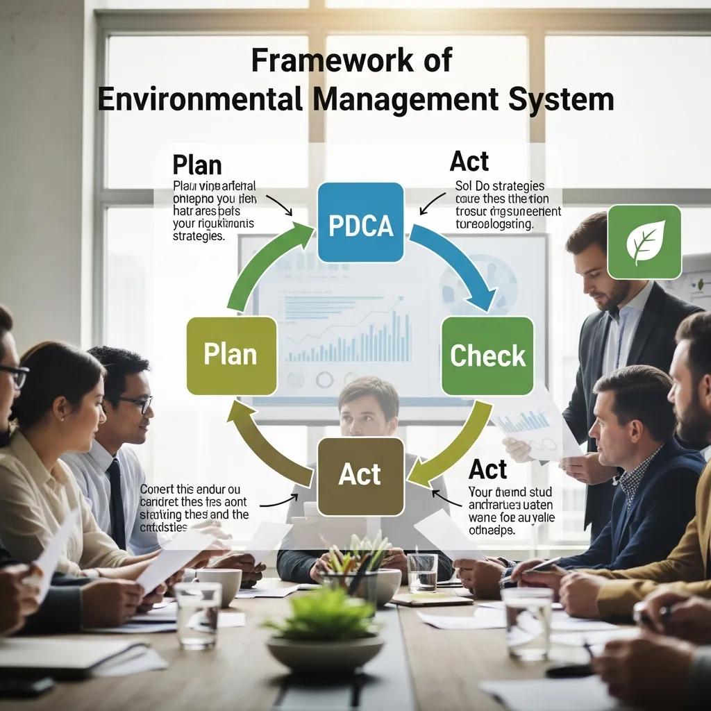 Diagram showing how an EMS organises policy, planning, controls and review to manage environmental risk