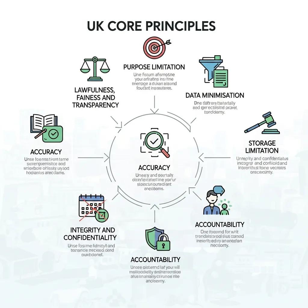 Illustration showing the seven guiding principles of GDPR compliance